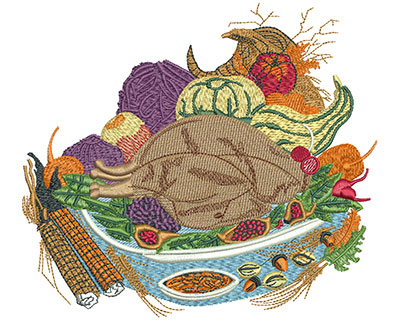 Embroidery Design: Thanksgiving Food Lg 5.31h X 5.99w