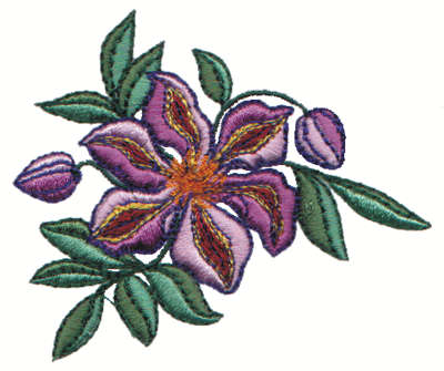 Embroidery Design: Purple Flower and Buds3.00" x 2.58"