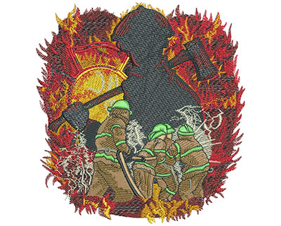 Embroidery Design: Firefighters Fighting Flames Lg 5.69w X 6.02h