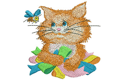 Embroidery Design: Kitty and Bee Lg 3.88w X 3.94h