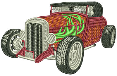 Embroidery Design: Hot Rod With Flames Lg 4.53w X 2.87h