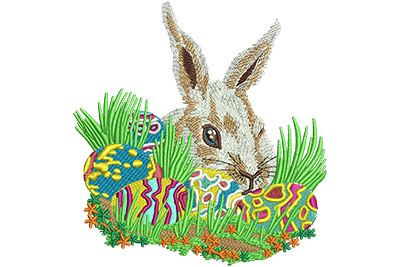 Embroidery Design: Bunny With Easter Eggs Lg 4.25w X 4.49h