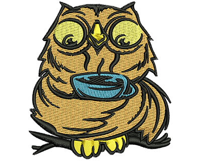 Embroidery Design: Owl Sipping Tea 2.71w X 3.01h