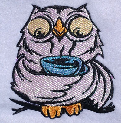 Embroidery Design: Owl Sipping Tea Mylar  4.54w X 5.05h