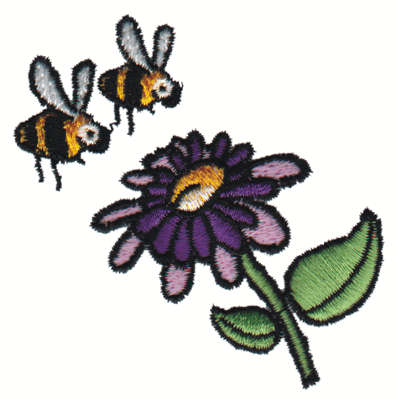 Embroidery Design: Two Bees and a Flower3.00" x 2.99"