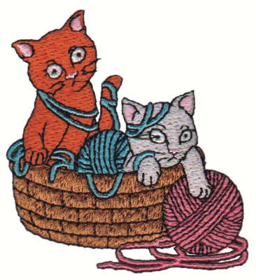 Embroidery Design: Kittens & Yarn in Basket2.74" x 3.01"