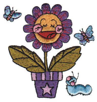 Embroidery Design: Cheerful Potted Flower2.99" x 3.10"