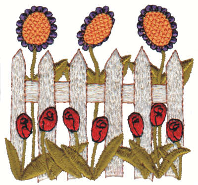 Embroidery Design: Fence w/ Flowers3.09" x 3.05"
