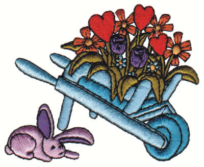 Embroidery Design: Floral Wheelbarrow w/ Bunny3.25" x 2.80"