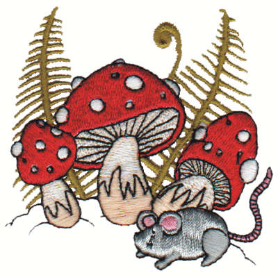 Embroidery Design: Mushrooms N' Mouse2.95" x 2.99"
