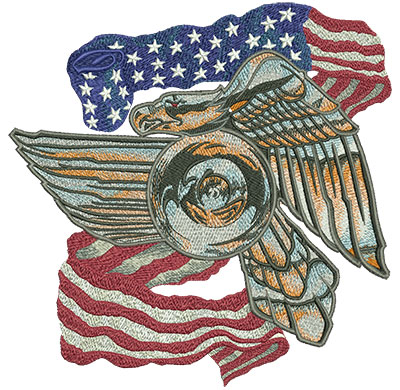 Embroidery Design: Metal Biker Eagle With Flag Lg 7.90w X 8.05h