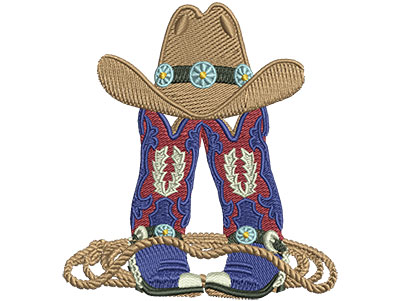 Embroidery Design: Boots Hat And Rope Sm 3.18w X 3.49h