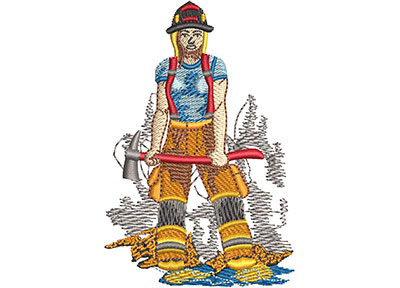 Embroidery Design: Female Firefighter Lg 2.31w X 3.48h
