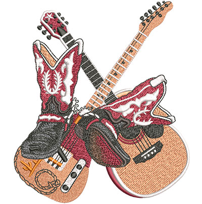 Embroidery Design: Country Boots And Guitars Lg 5.24w X 6.01h