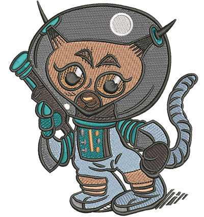 Embroidery Design: Space Cat Cartoon Lg3.97w x 4.51h
