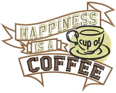Embroidery Design: Happines is a cup of coffeeH=4.58 X W=5.85