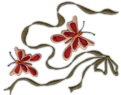 Embroidery Design: Country Bow N' Butterflies5.00" x 3.76"