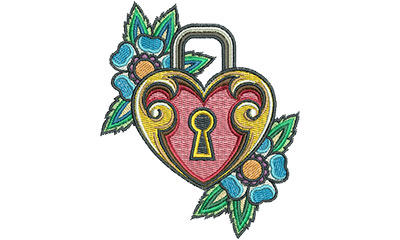 Embroidery Design: Heart Lock Tattoo 3.78w X 4.53h