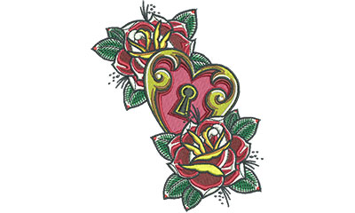 Embroidery Design: Heart Lock Roses 4.47w X 5.46h