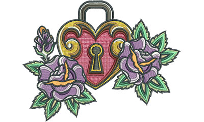 Embroidery Design: Heart Lock Floral 4.99w X 4.60h