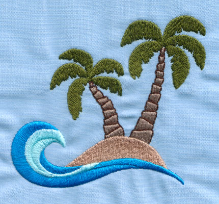 Embroidery Design: Island With two Palm Trees (large)3.84" x 3.98"
