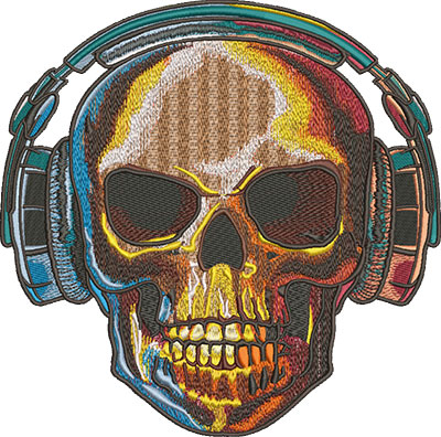 Embroidery Design: Skull With Headphones Lg 8.09w X 8.01h