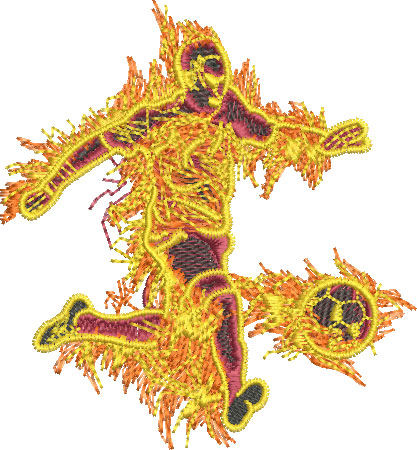 Embroidery Design: Fire Soccer Player Lg 4.35w X 4.68h