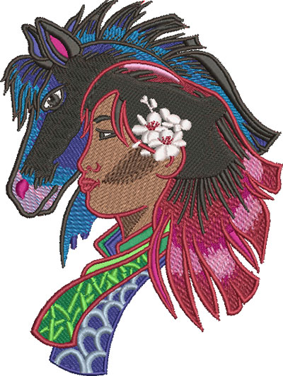 Embroidery Design: China Girl And Pony Lg 4.52w X 6.02h