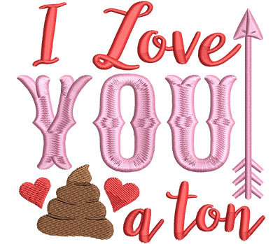 Embroidery Design: Love You Ton4.61 w x 4.50 h