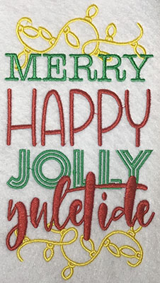 Embroidery Design: Merry Happy Jolly Lg 4.15w X 7.62h