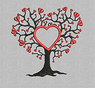 Embroidery Design: Tree with hearts and heart applique 4.93w X 4.80h