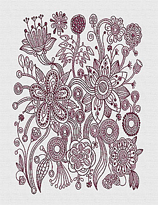 Embroidery Design: Stylized Florals B 10.69w X 7.63