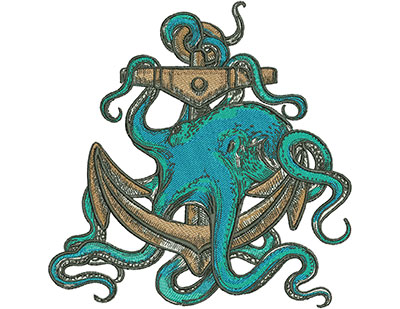 Embroidery Design: Octopus Anchor Lg 7.82w X 7.92h