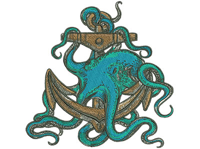 Embroidery Design: Octopus Anchor Low Density Lg 7.81w X 7.92h