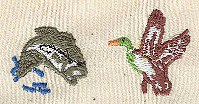 Embroidery Design: Fish and Duck 2.94w X 1.06h
