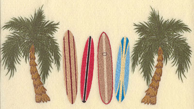 Embroidery Design: Palm Trees with Four Surf Boards11.6w X 6.04h