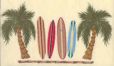 Embroidery Design: Palm Trees w/ Surf Boards & Bamboo11.6w X 6.41h