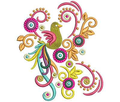 Embroidery Design: Retro Art Bird Swirls 4.76w X 5.47h