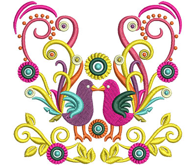 Embroidery Design: Retro Art Two Bird Swirls 4.67w X 4.51h