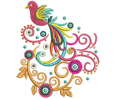 Embroidery Design: Retro Art Two Bird Swirling 4.51w X 5.24h