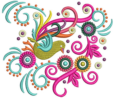 Embroidery Design: Retro Art Bird Sideways  5.02w X 4.33h