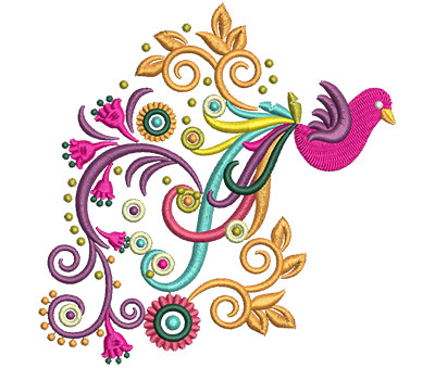 Embroidery Design: Retro Art Bird Swirl Tail 4.71w X 4.77h