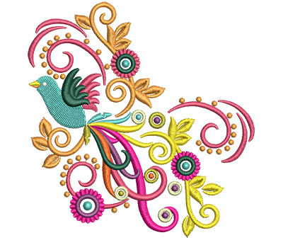Embroidery Design: Retro Art Flying Bird Swirls 4.52w X 4.68h