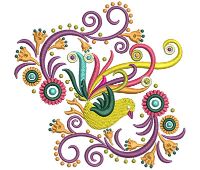 Embroidery Design: Retro Art Bird Swirls 2 4.64w X 4.51h
