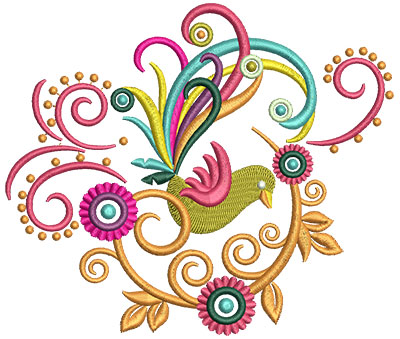 Embroidery Design: Retro Art Bird Swirls 3 5.57w X 4.76h