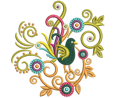 Embroidery Design: Retro Art Bird Swirls 4 4.83w X 5.00h