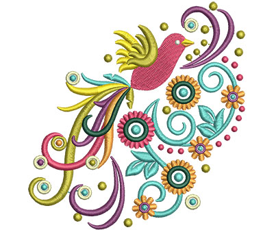 Embroidery Design: Retro Art Flying Bird Swirls 2 4.77w X 5.01h