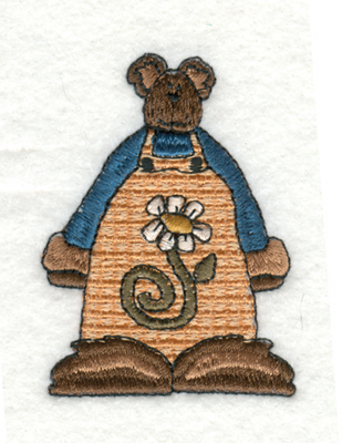 Embroidery Design: Bear Man with Flower Overalls1.93" x 2.66"