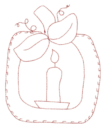 Embroidery Design: Candle in Apple frame (large)4.56" x 5.87"