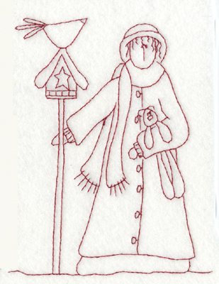 Embroidery Design: Birdhouse and Woman (large)4.68" x 5.81"